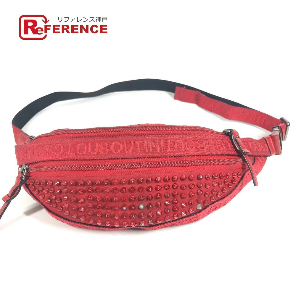 Christian Louboutin mesh spike stud bag belt body cross shoulder red